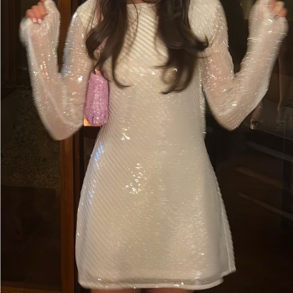 Sequin Long-Sleeve Mini Dress - White - Picture 2 of 7